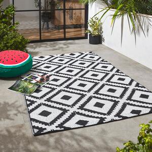 Maroc Geometric Indoor Outdoor Plastic Rug Black and White