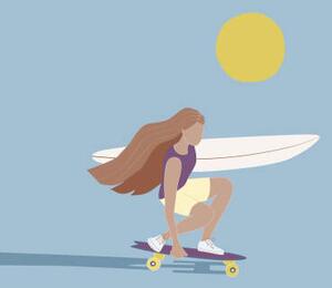 Art Print Flat illustration of surfer girl skating, LucidSurf
