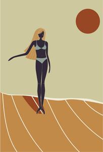 Art Print Flat Illustration of surfer girl surfing, LucidSurf