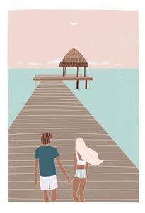 Art Print Flat illustration of romantic couple on, LucidSurf