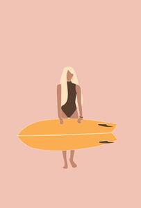 Art Print Flat illustration of surfer girl holding, LucidSurf