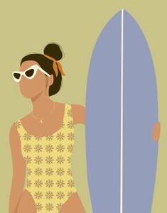 Art Print Flat illustration of surfer girl holding, LucidSurf