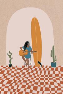 Art Print Longboard Surfing culture flat illustration, LucidSurf