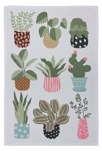 House Plants Tea Towel Green/Pink/White