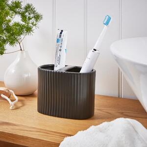 Ceramic Ribbed Electric Toothbrush Holder Black