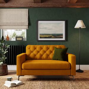 Jacob Velvet Buttoned Compact 2 Seater Sofa Amber Gold