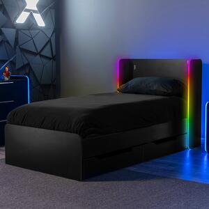 Electra Gaming Bed Frame with Underbed Storage Drawers and LED Lights Black