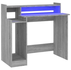 Desk with LED Lights Grey Sonoma 97x45x90 cm Engineered Wood