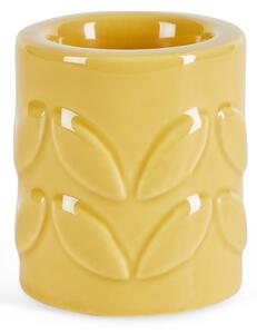 Ochre Leaf Pattern Ceramic Tealight Holder Yellow