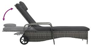 Sun Lounger with Wheels Poly Rattan Grey