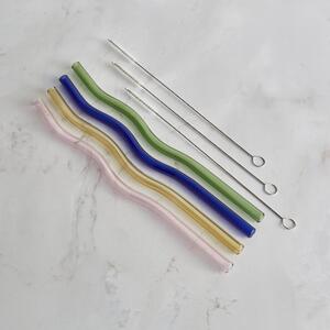 Set of 4 Glass Straws MultiColoured
