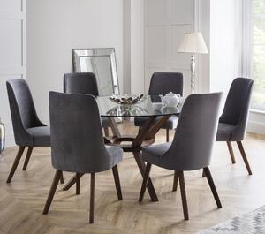 Chelsea Round Glass Top Dining Table with 6 Huxley Chairs Brown