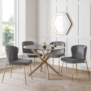 Montero Round Glass Top Dining Table with 4 Harper Chairs Grey