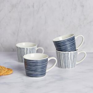 Set of 4 Blue and White Stripe Mugs Blue/White