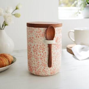 Floral Canister with Spoon Coral