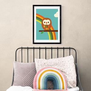 East End Prints Owl and Rainbow Print Green/Yellow/Orange
