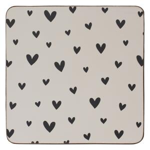 Set of 4 Heart Cork Coasters Black and white