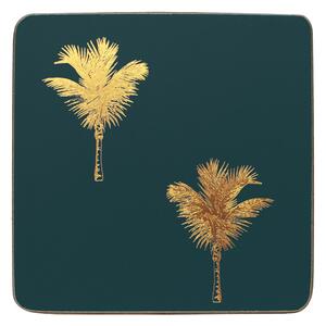 Set of 4 Luxe Palm Metallic Corkback Coasters Green