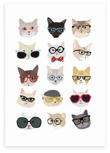 Cats in Glasses Print MultiColoured