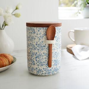 Floral Canister with Spoon Blue Haze