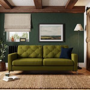Jacob Velvet Buttoned Compact 3 Seater Sofa Olive