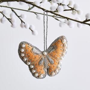 Embroidered Peach Butterfly Hanging Decoration Silver
