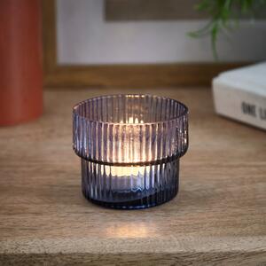 Recycled Glass Ribbed Tealight Holder Smoke (Grey)