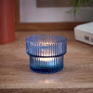 Recycled Glass Ribbed Tealight Holder Navy