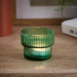 Recycled Glass Ribbed Tealight Holder Emerald