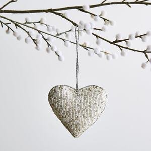 Embroidered Heart Hanging Decoration White
