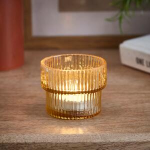 Recycled Glass Ribbed Tealight Holder Amber
