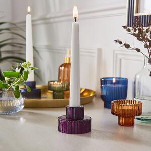 Ribbed Glass 2 Way Candle Holder Plum Purple
