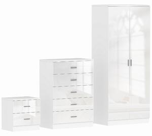 HOMCOM High Gloss 3 Piece Trio Bedroom Furniture Set Wardrobe + Chest Of Drawer + Bedside White