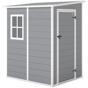 Outsunny 4 x 5ft Lean-To Shed, All-Weather Storage with Windows, Lockable Door, Built-in Vent & Plastic Roof, Grey Aosom UK