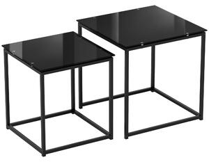 HOMCOM Set of 2 Nesting Side Tables, Modern Bedside Tables with Tempered Glass Top for Living Room, Bedroom, Office, Black