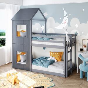 Treehouse Wood Loft Bunk Bed with Canopy and Ladder, Childrens Bed with Pinewood Mid-Sleeper, Kids Bedroom Furniture, 206x97.8x209cm, Grey Aosom.UK