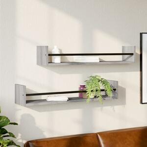 Wall Shelves with Bars 2 pcs Grey Sonoma 80x16x14 cm