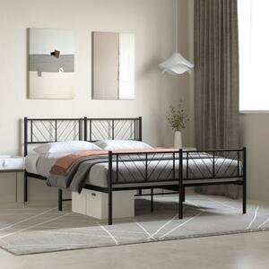 Metal Bed Frame with Headboard and Footboard Black 120x190 cm