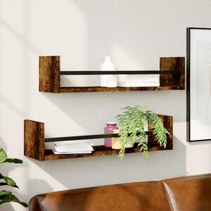 Wall Shelves with Bars 2 pcs Smoked Oak 60x16x14 cm