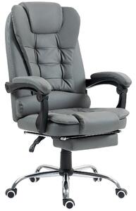 HOMCOM Executive Office Chair, PU Leather Home Office Chair with Swivel Wheels, Reclining Backrest, Retractable Footrest, Grey Aosom UK