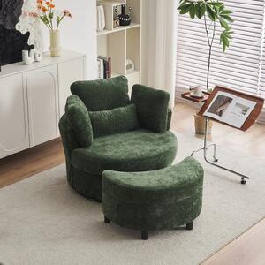 Chenille 360° Swivel Armchair Set with 3 Back Cushions and Crescent Ottoman Stool, Single Sofa for Living room, 107L x 105W x 82H cm, Green Aosom.UK