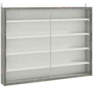 HOMCOM 5-Tier Wall Display Shelf Unit Cabinet w/ 4 Adjustable Shelves Glass Doors Home Office Ornaments 60x80cm Grey Wood Grain