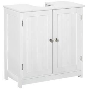 Kleankin Space-Efficient Under-Sink Storage, 60x60cm, Adjustable Shelf, Handles, Drain Hole, Bathroom Cabinet, White