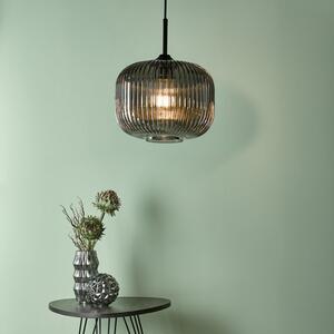 Dar DEM0110 Demarius 1 Light Ceiling Pendant In Black With Smoked Glass Shade