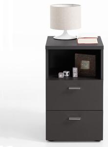 FMD Bedside Cabinet with 2 Drawers and Open Shelf Black