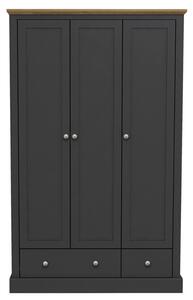 Devan Wooden Wardrobe With 3 Doors In Charcoal And Oak