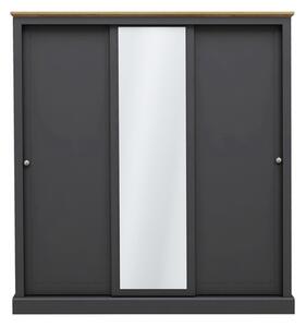 Devan Wooden Wardrobe With 3 Sliding Doors In Charcoal And Oak