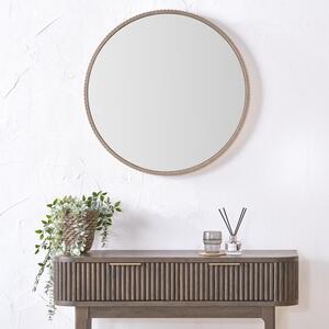 Oak Veneer Textured Edge Round Wall Mirror