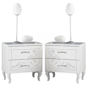 Gilroy Serigraphy White Wooden Bedside Cabinets In Pair
