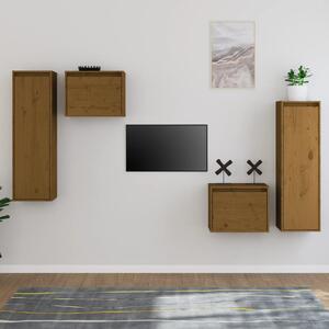 TV Cabinets 4 pcs Honey Brown Solid Wood Pine
